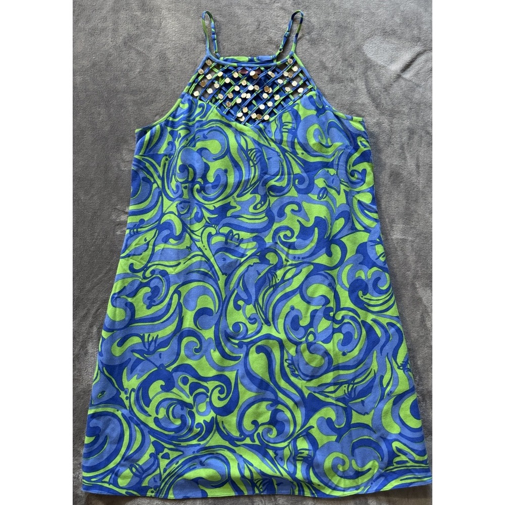 Lilly Pulitzer Reecy Canopy Green I'm No Angel Strappy Embellished Dress Sz M